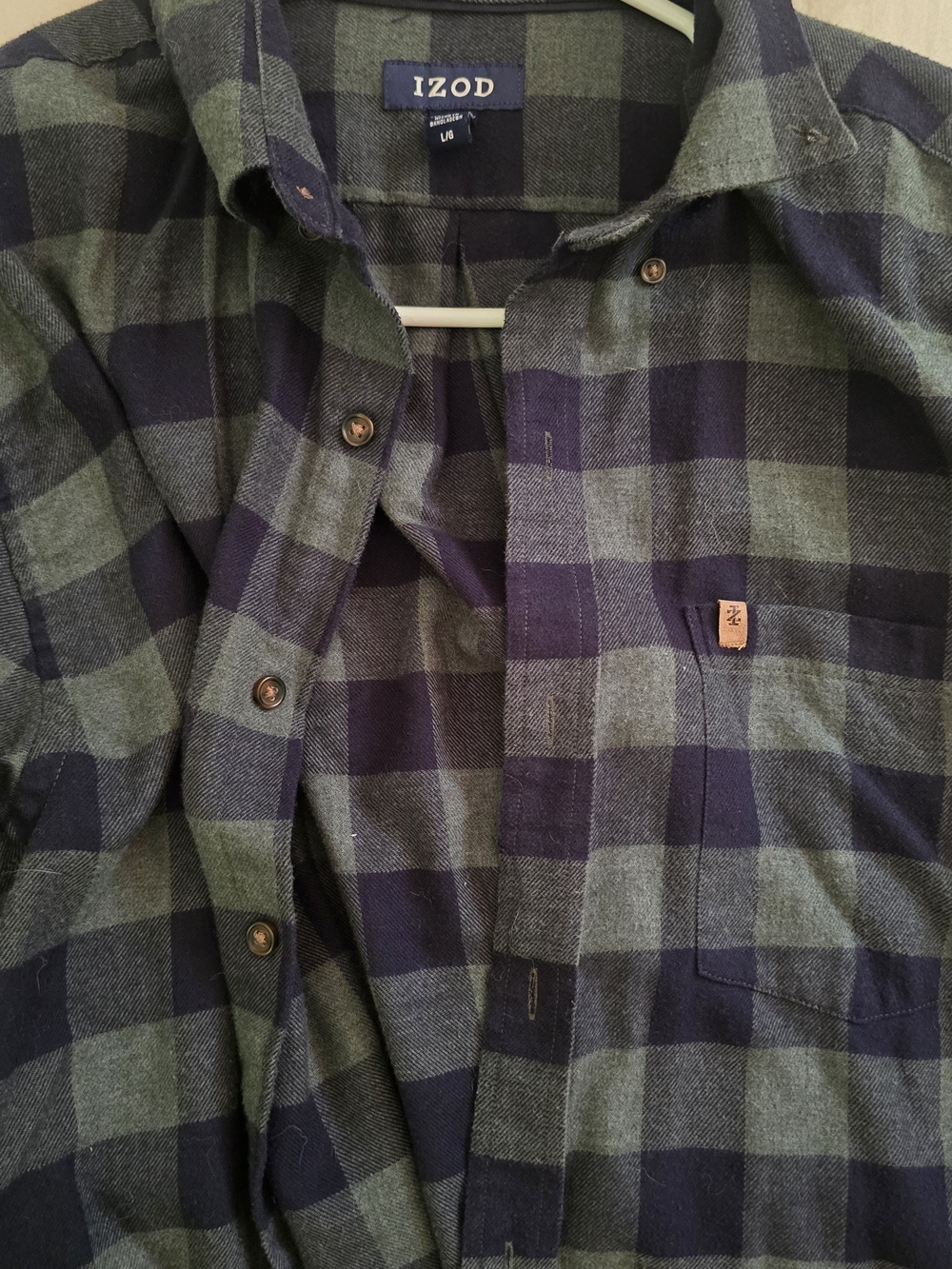 Izod Green and Navy Plaid Button-Up Shirt